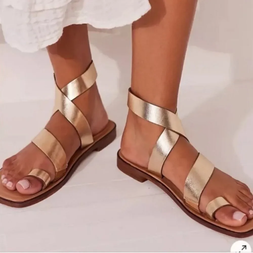 NEW Free People Romeo Wrap Sandals Gold